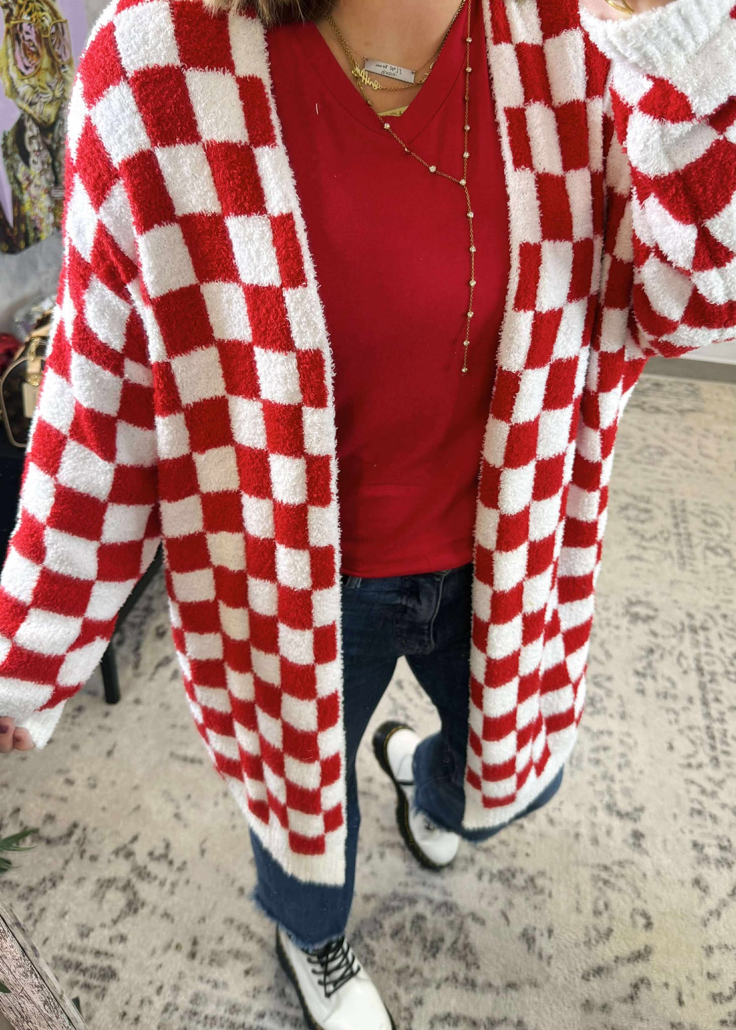 Blakeley Cloud Cardigan - Red Checker {OS/PLUS}
