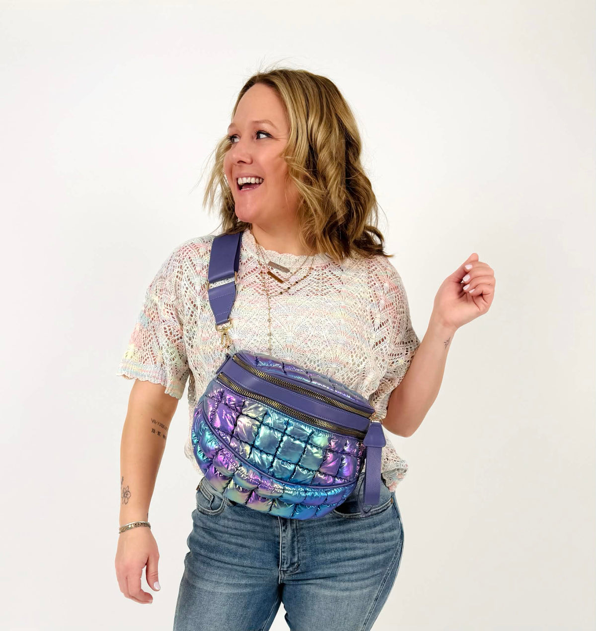 Iridescent Double Zipper Puffer Crossbody Bag {Multiple Colors!} - KaraMarie