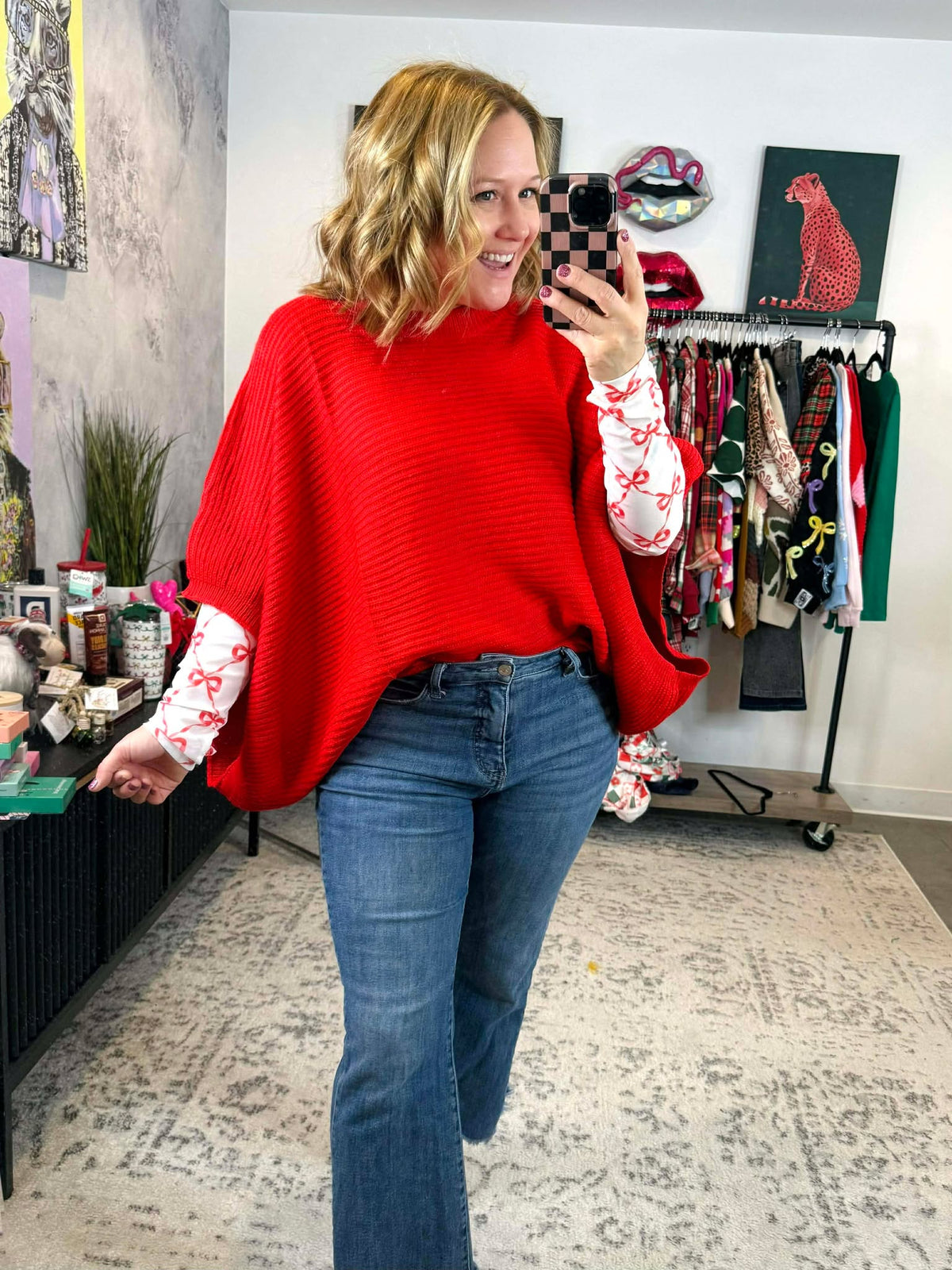 Meg Pullover Poncho - Red - KaraMarie