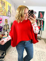 Meg Pullover Poncho - Red - KaraMarie