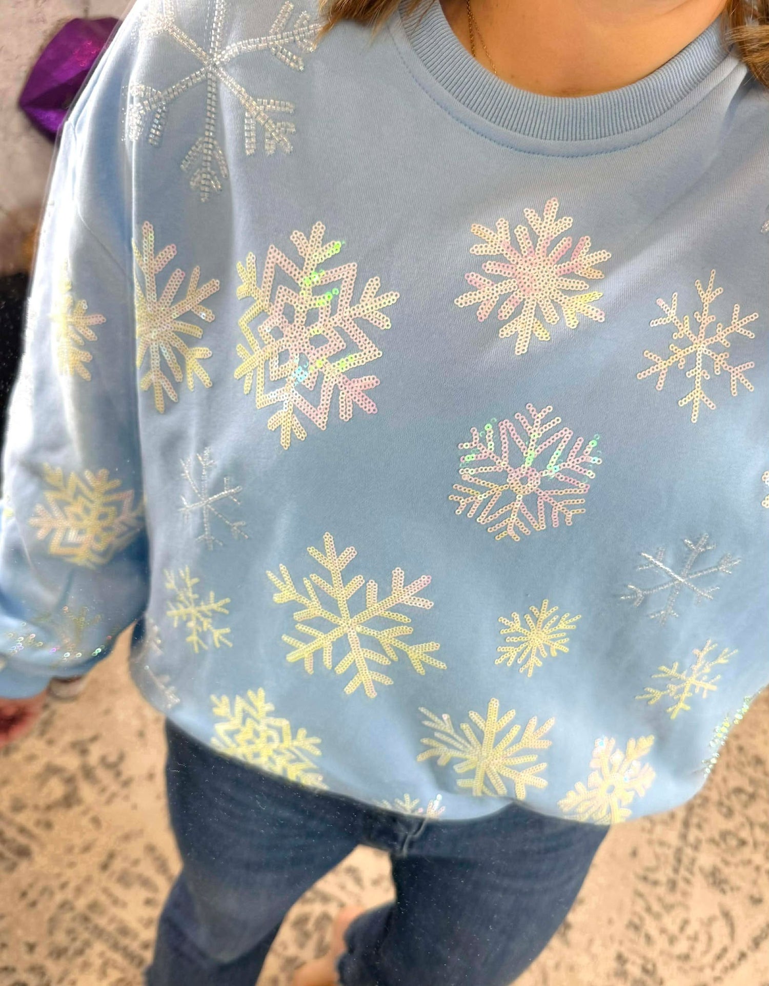 Queen of Sparkles :: Blue Iridescent Snowflake Sweatshirt {XS-2X}
