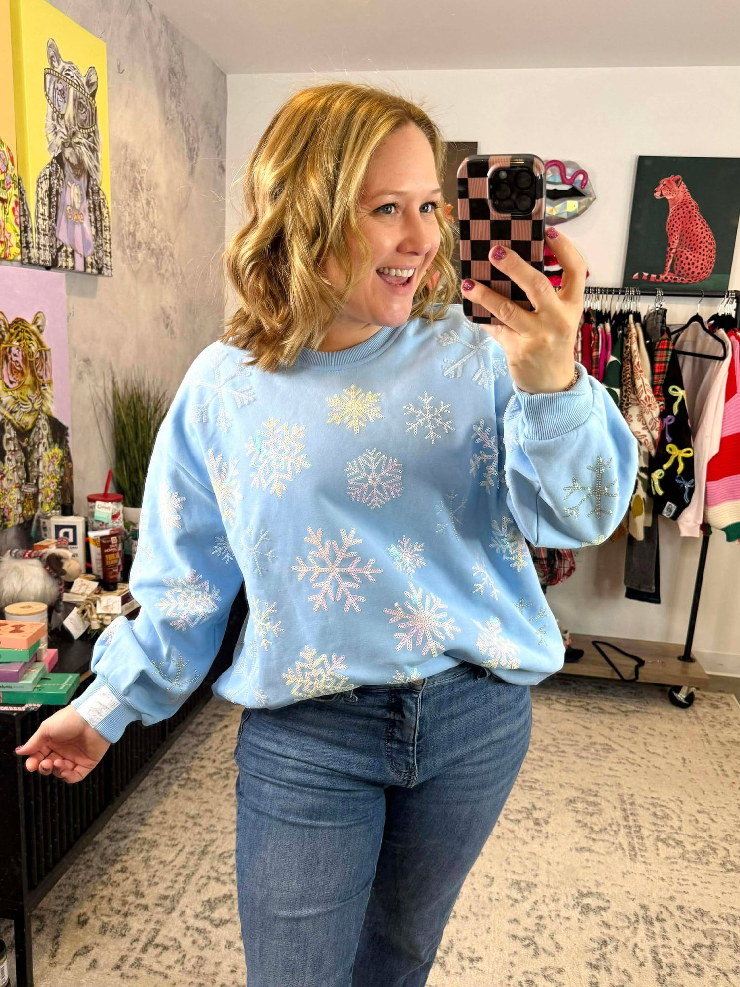 Queen of Sparkles :: Blue Iridescent Snowflake Sweatshirt {XS-2X}