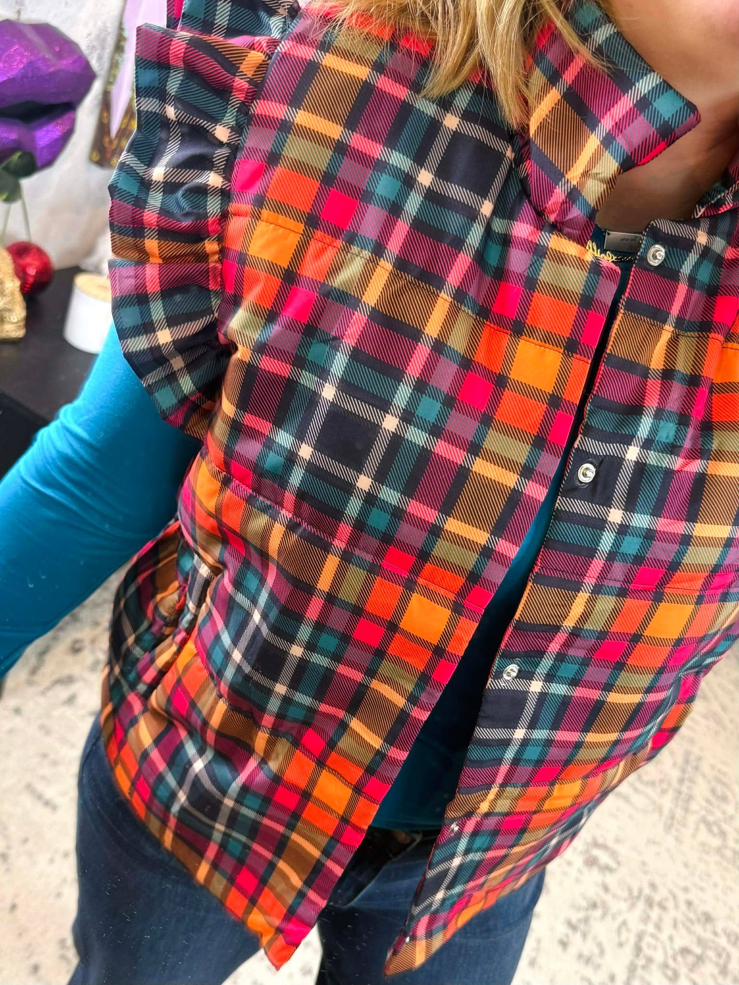 Patterned In Plaid Puffer Vest {S-3X}