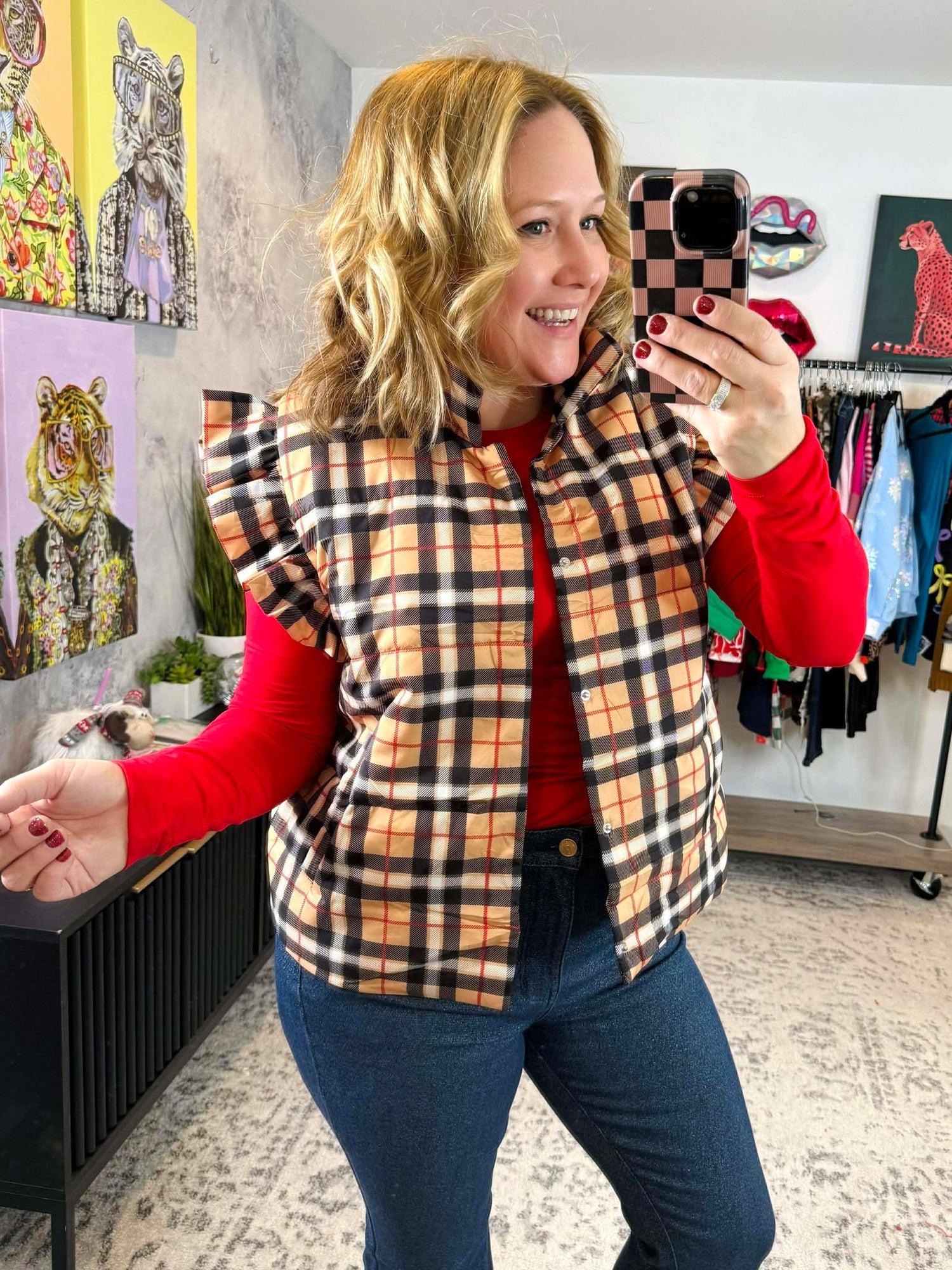 Nora Plaid Puffer Vest {S-XL}