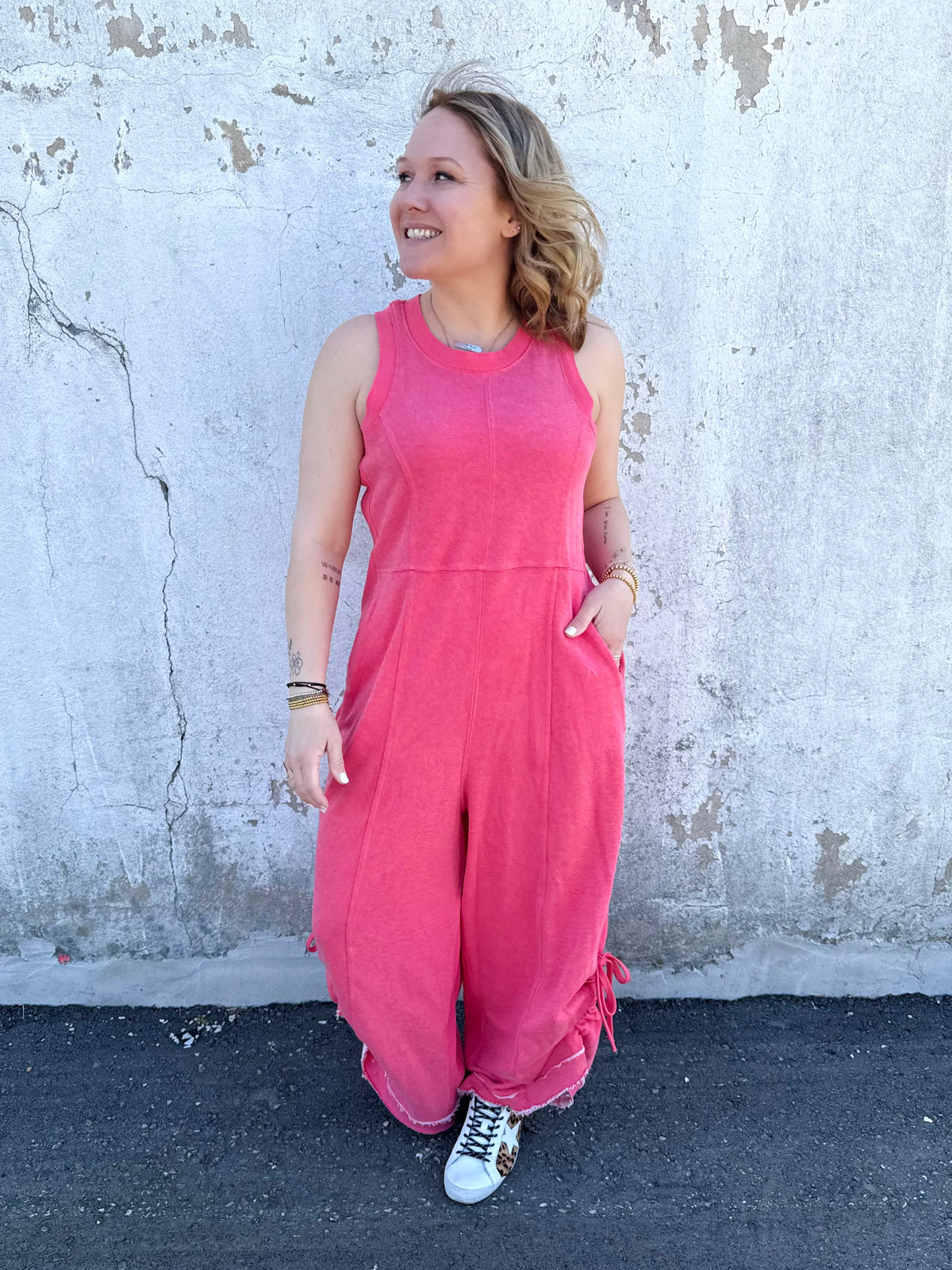 Stylish Ruched Detail Jumpsuit in Pink {S-3X} - KaraMarie