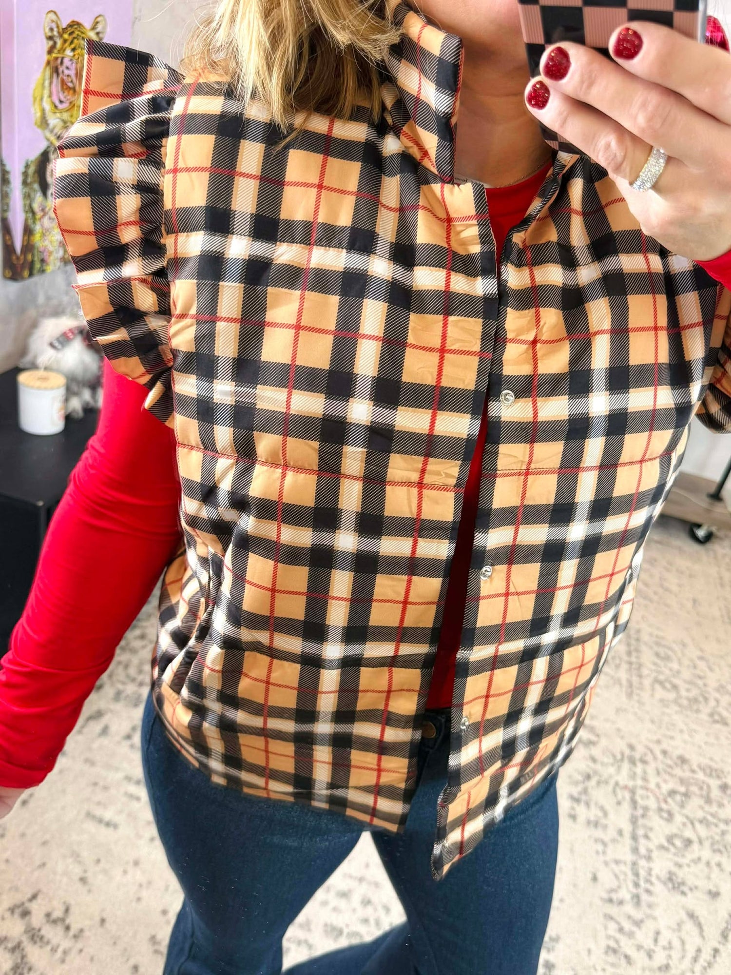 Nora Plaid Puffer Vest {S-XL}