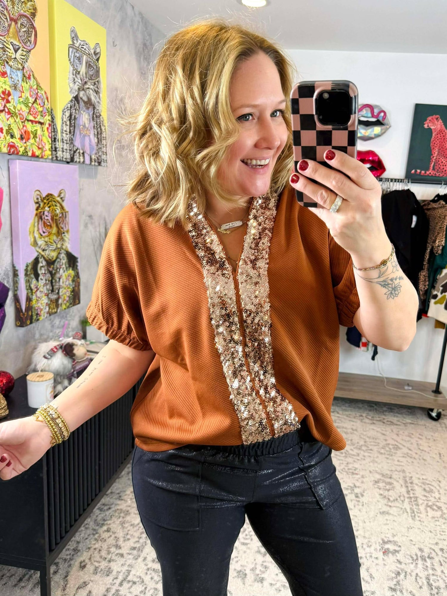 Twinkle Split Top in Camel {S-L}