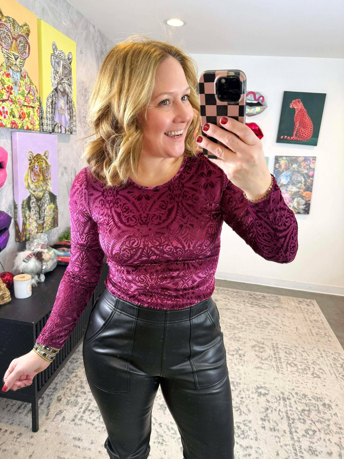 Micha Mesh & Velvet Bodysuit in Plum {S-3X} - KaraMarie