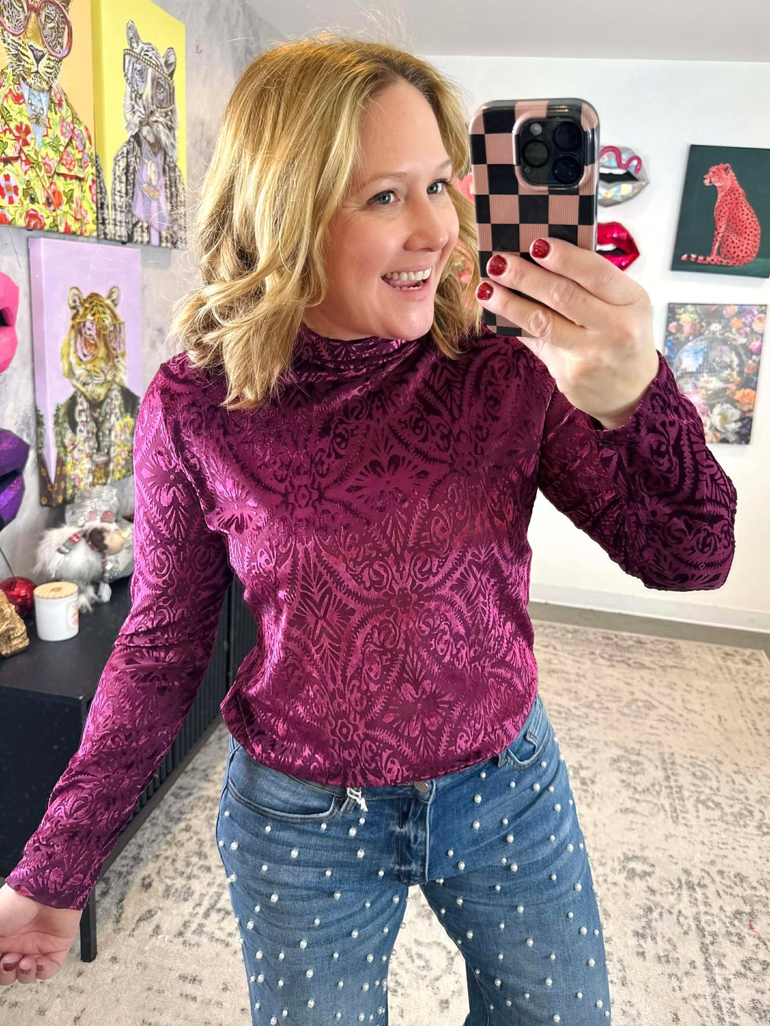 Crater Lake Velvet Mesh Top {S-3X}