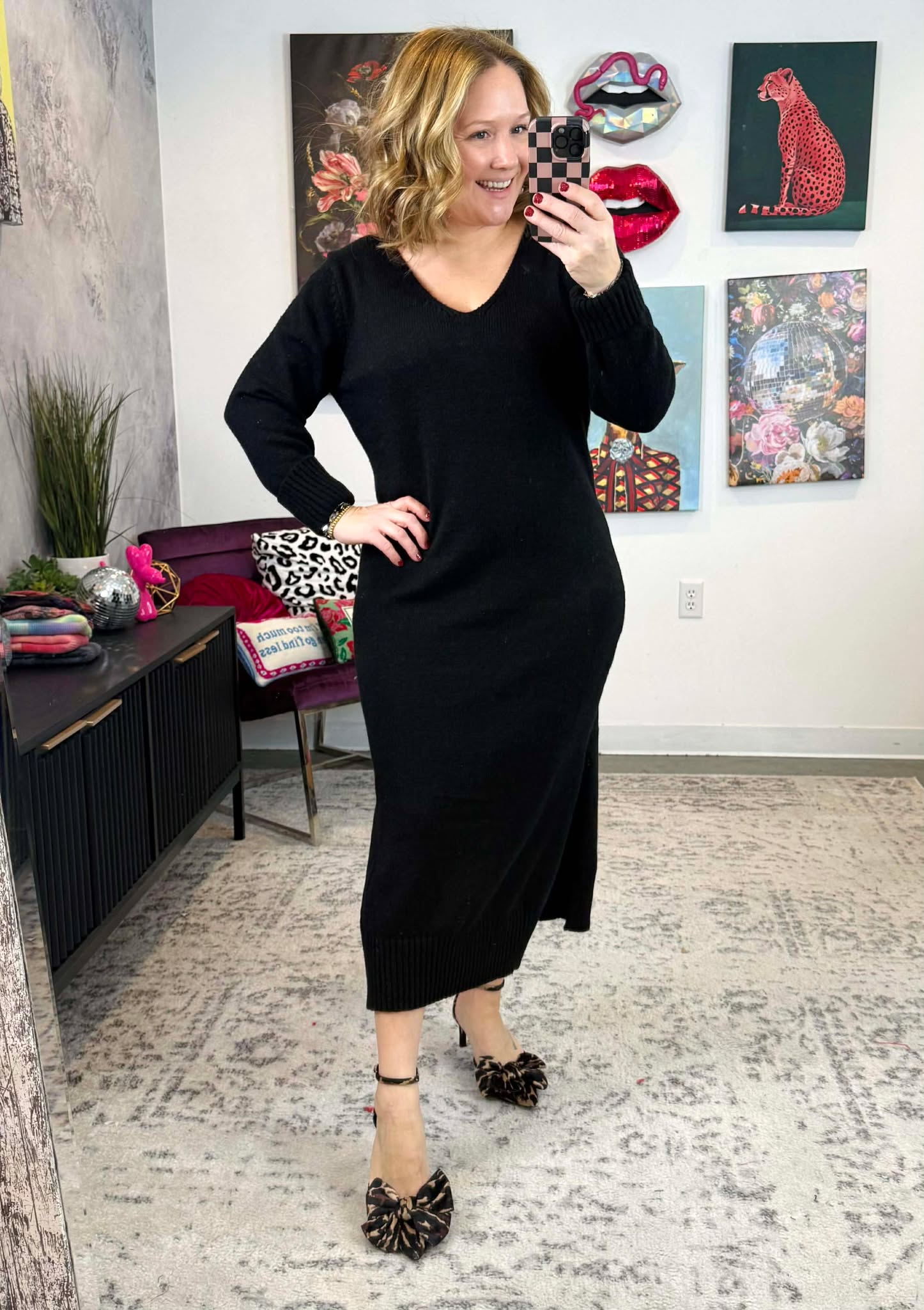 Midnight V-Neck Sweater Dress {S-L}