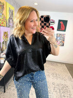 Chrome Drape Top in Black {S-2X} - KaraMarie