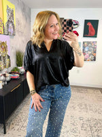 Chrome Drape Top in Black {S-2X} - KaraMarie