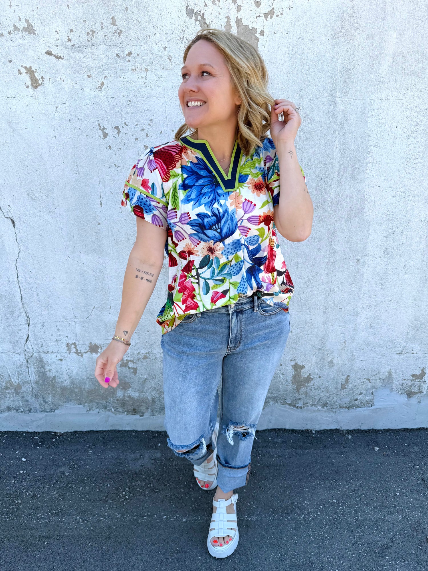 Mixed Bloom Blouse {S-2X}
