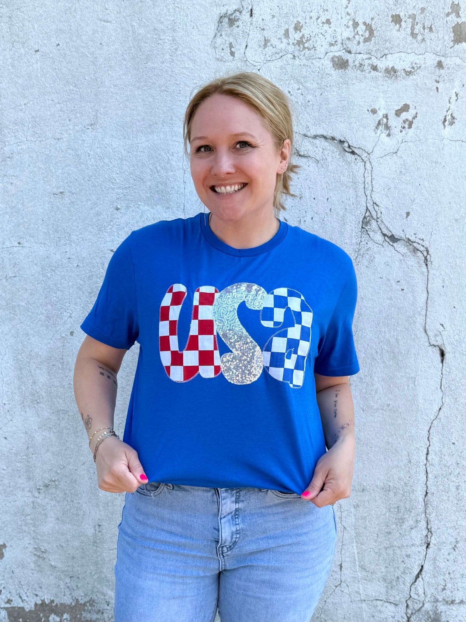 Checkerboard Sequin USA Tee {S-2X}