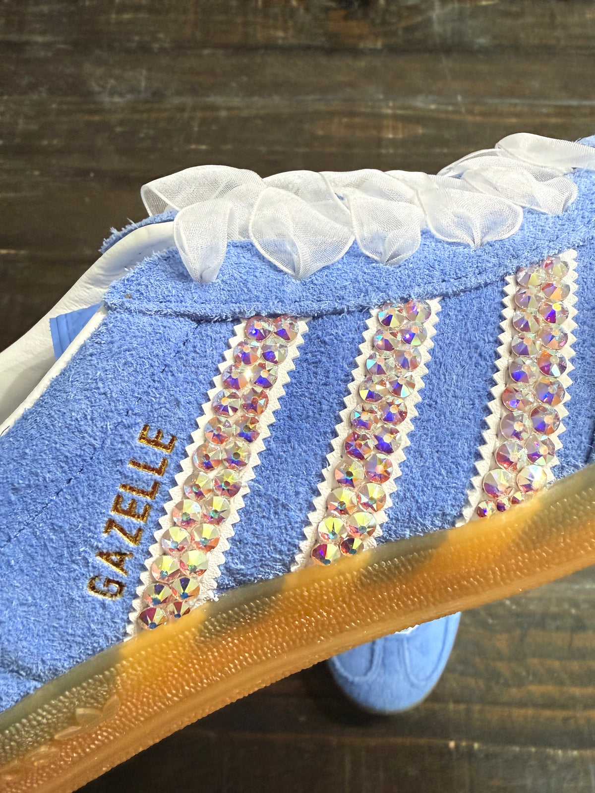 APRIL CRYSTALLIZED SHOE OF THE MONTH! Adidas Gazelle Light Blue Sneaker {CUSTOM ORDER!} - KaraMarie