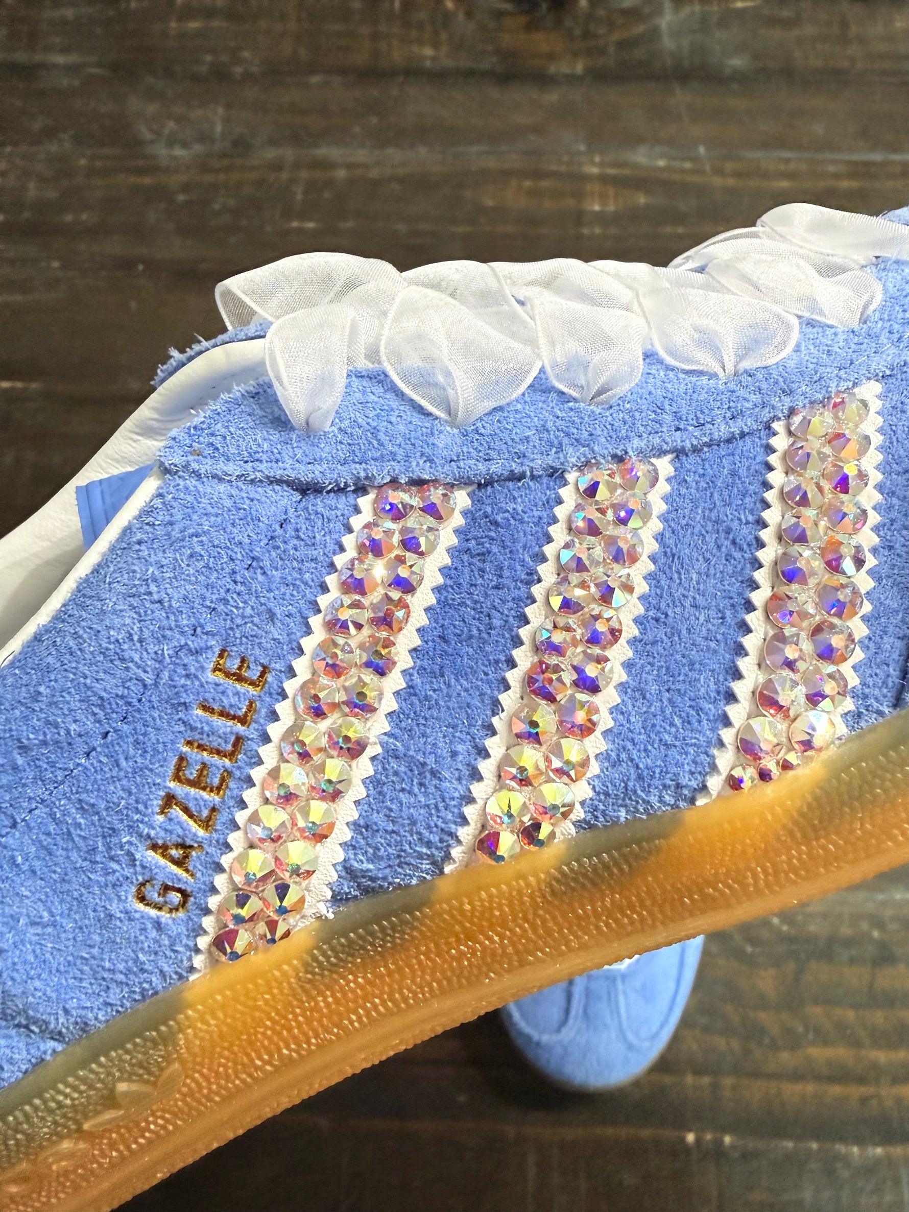 APRIL CRYSTALLIZED SHOE OF THE MONTH! Adidas Gazelle Light Blue Sneaker {CUSTOM ORDER!} - KaraMarie