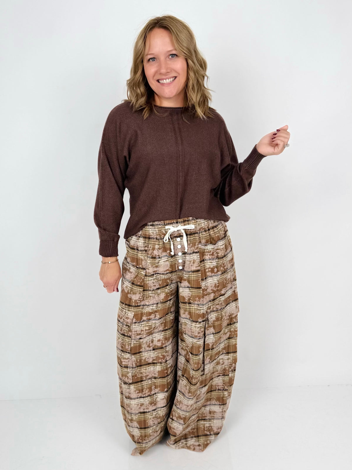 Blakeley Plaid Behavior Wide Leg Pants - Brown {XS-3X}