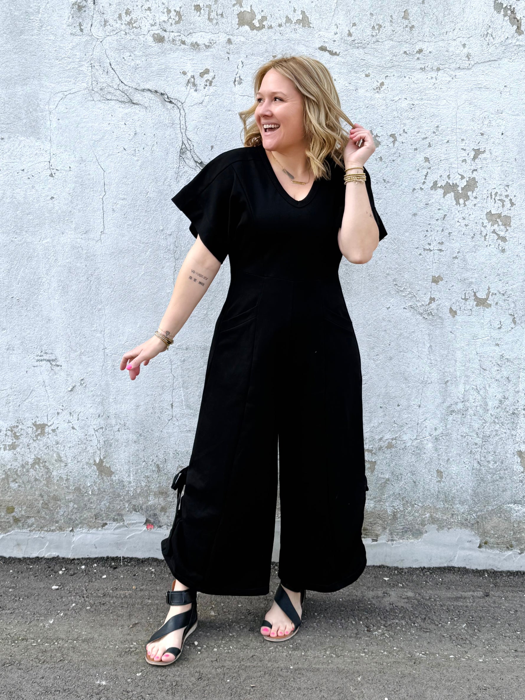 Bow-Tied Jumpsuit in Black - KaraMarie
