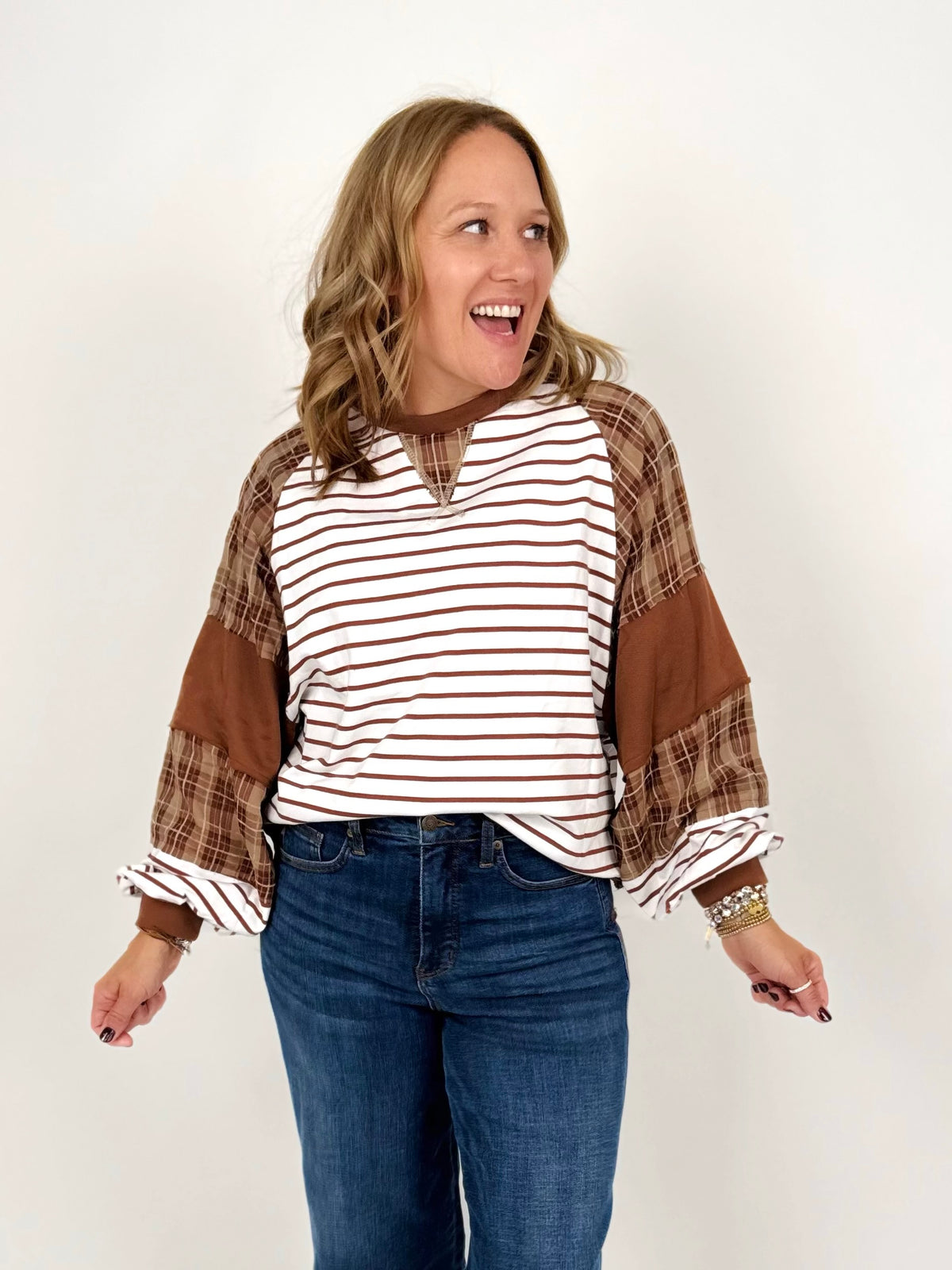 Earthy Plaid Striped Top {S-L} - KaraMarie