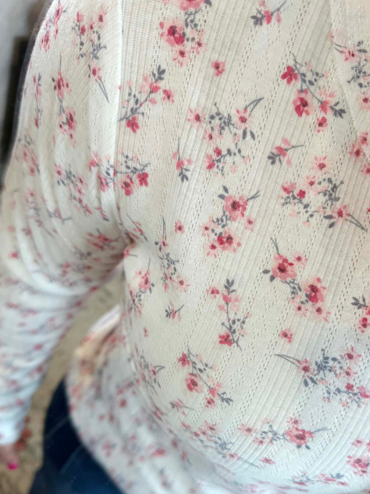MM Button Snap Henley Top - Micro Pink Floral {S-3X} - KaraMarie