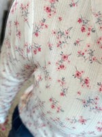 MM Button Snap Henley Top - Micro Pink Floral {S-3X} - KaraMarie