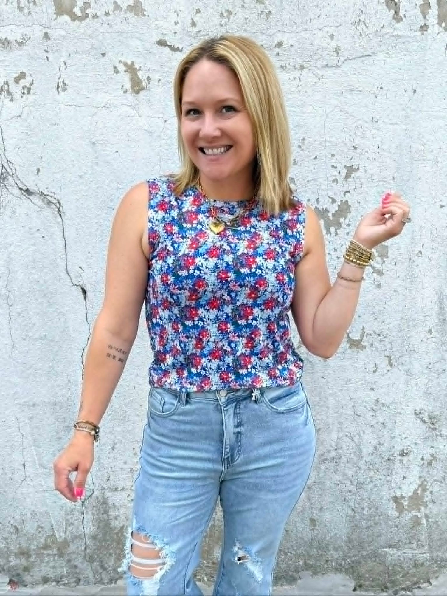 BLAKELEY Summertime Mesh Tank - RWB Floral {S/M-2X} - KaraMarie