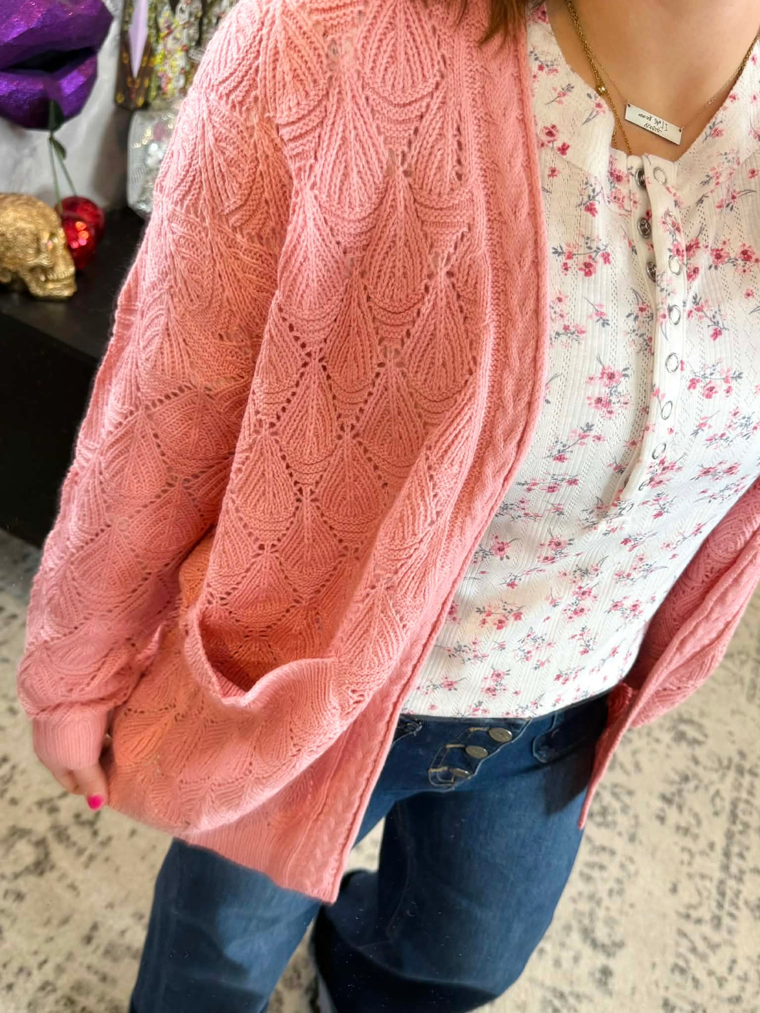 MM Open Knit Cardigan - Rose {S-3X} - KaraMarie