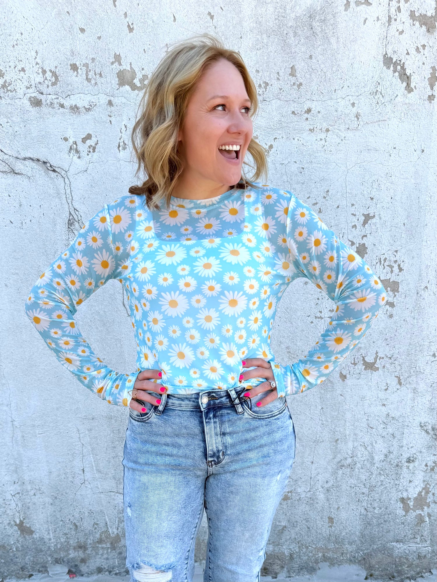BLAKELEY Dress It Up Mesh Tops - Blue Daisy {S/M-2X}