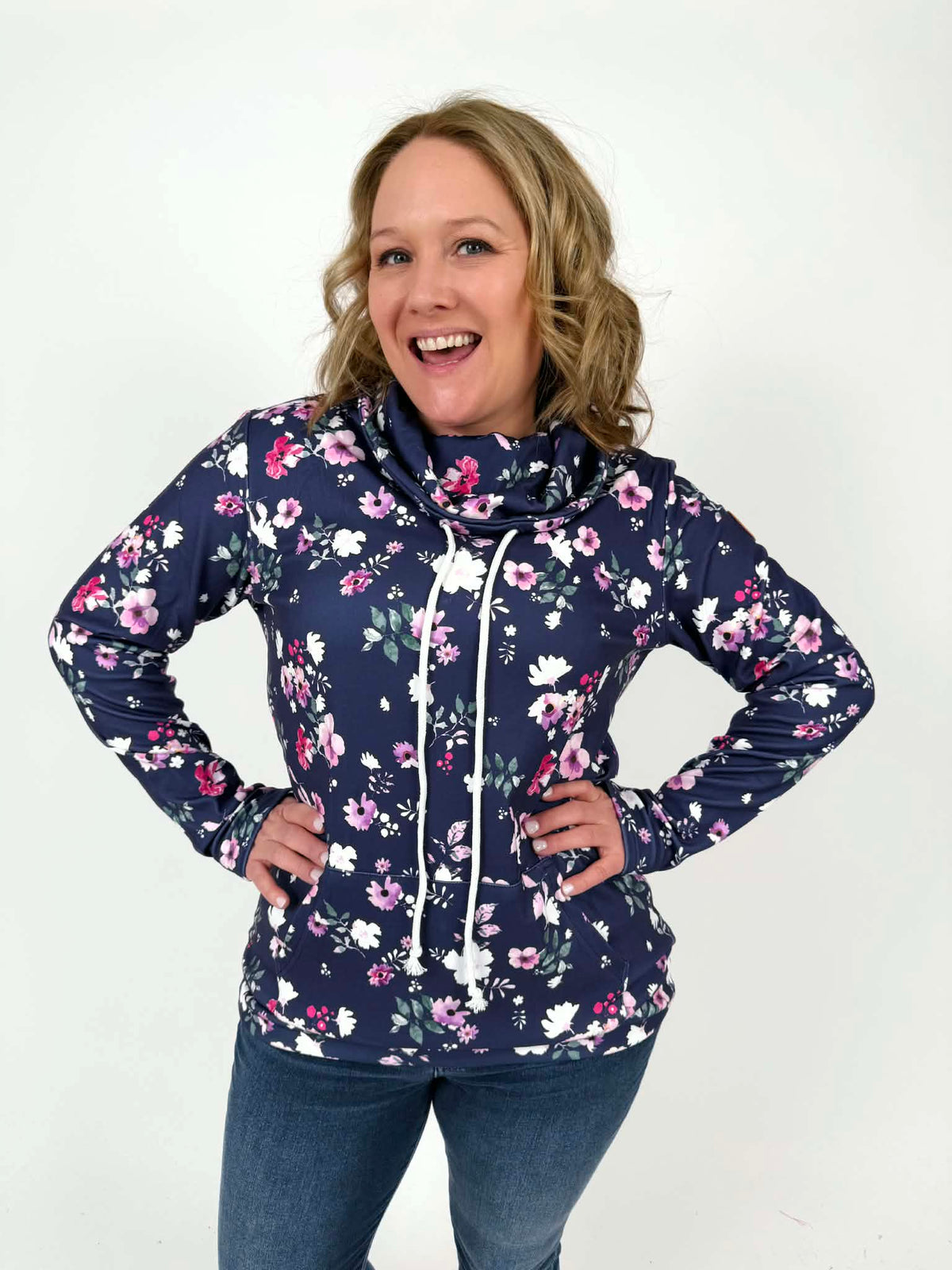 MM Soft Funnel Neck - Navy Floral {S-3X} - KaraMarie