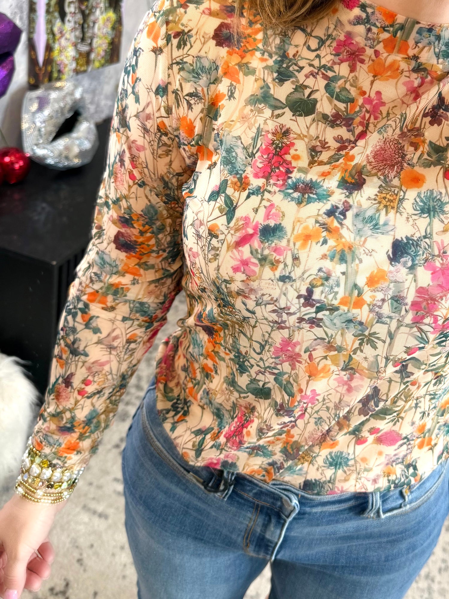 Field of Flowers Mesh Top {S-3X} - KaraMarie