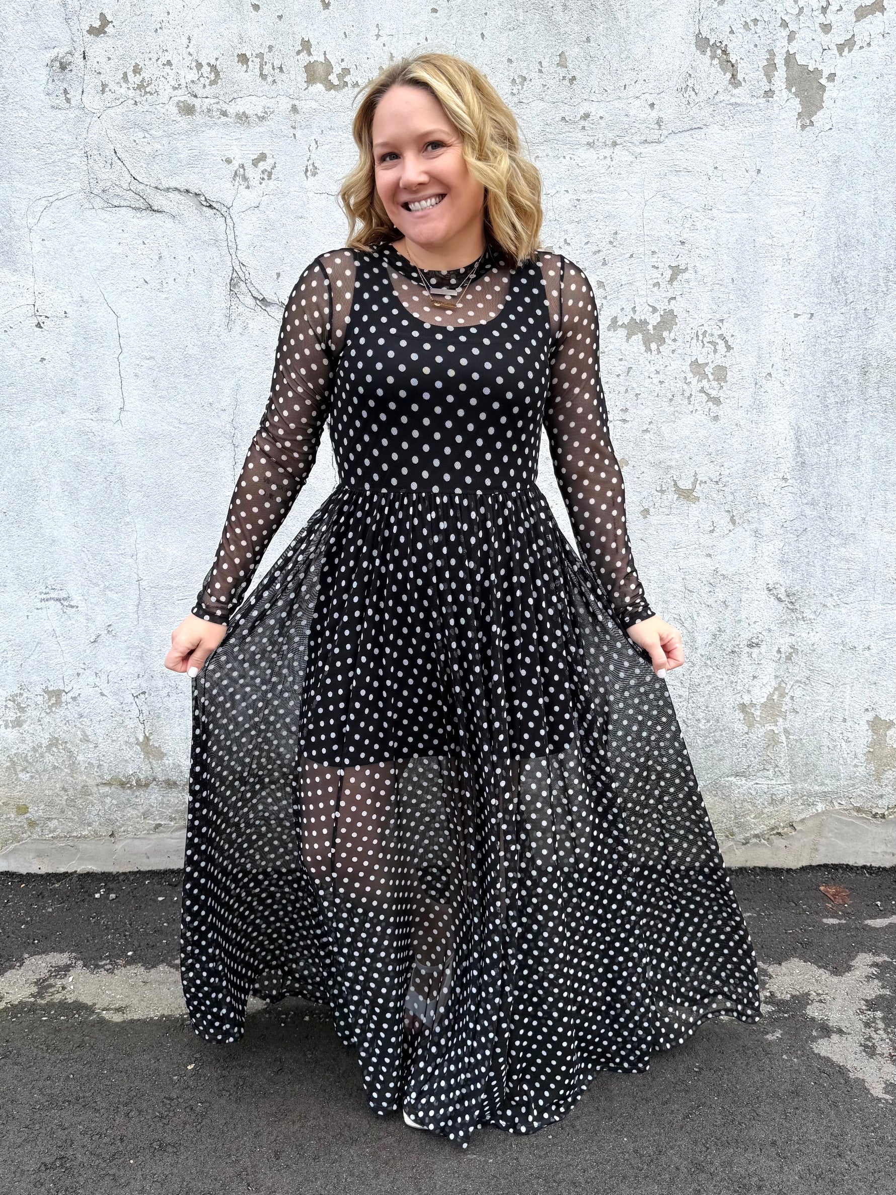 Dot Allure Mesh Dress {S-XL} - KaraMarie