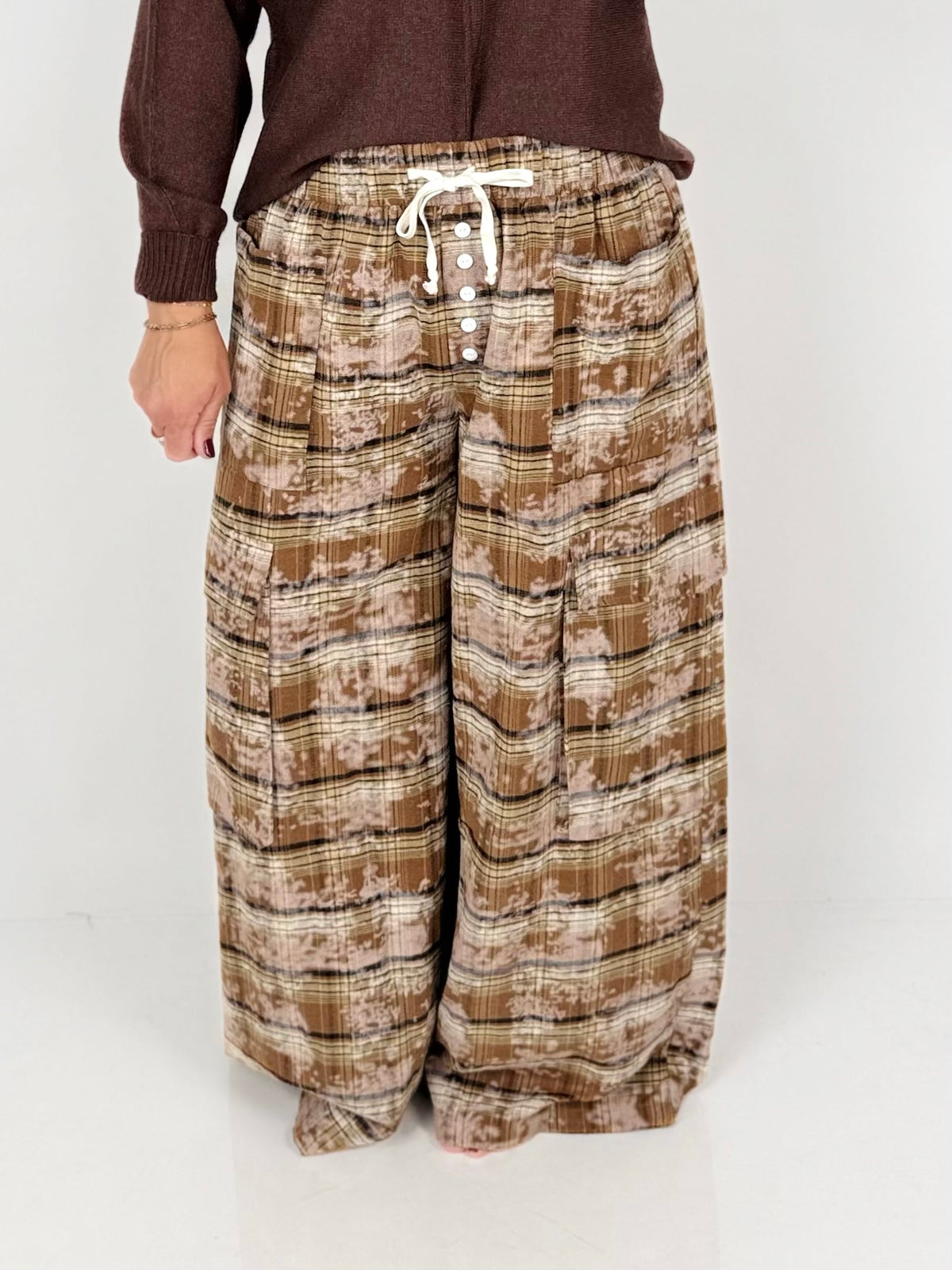 Blakeley Plaid Behavior Wide Leg Pants - Brown {XS-3X}