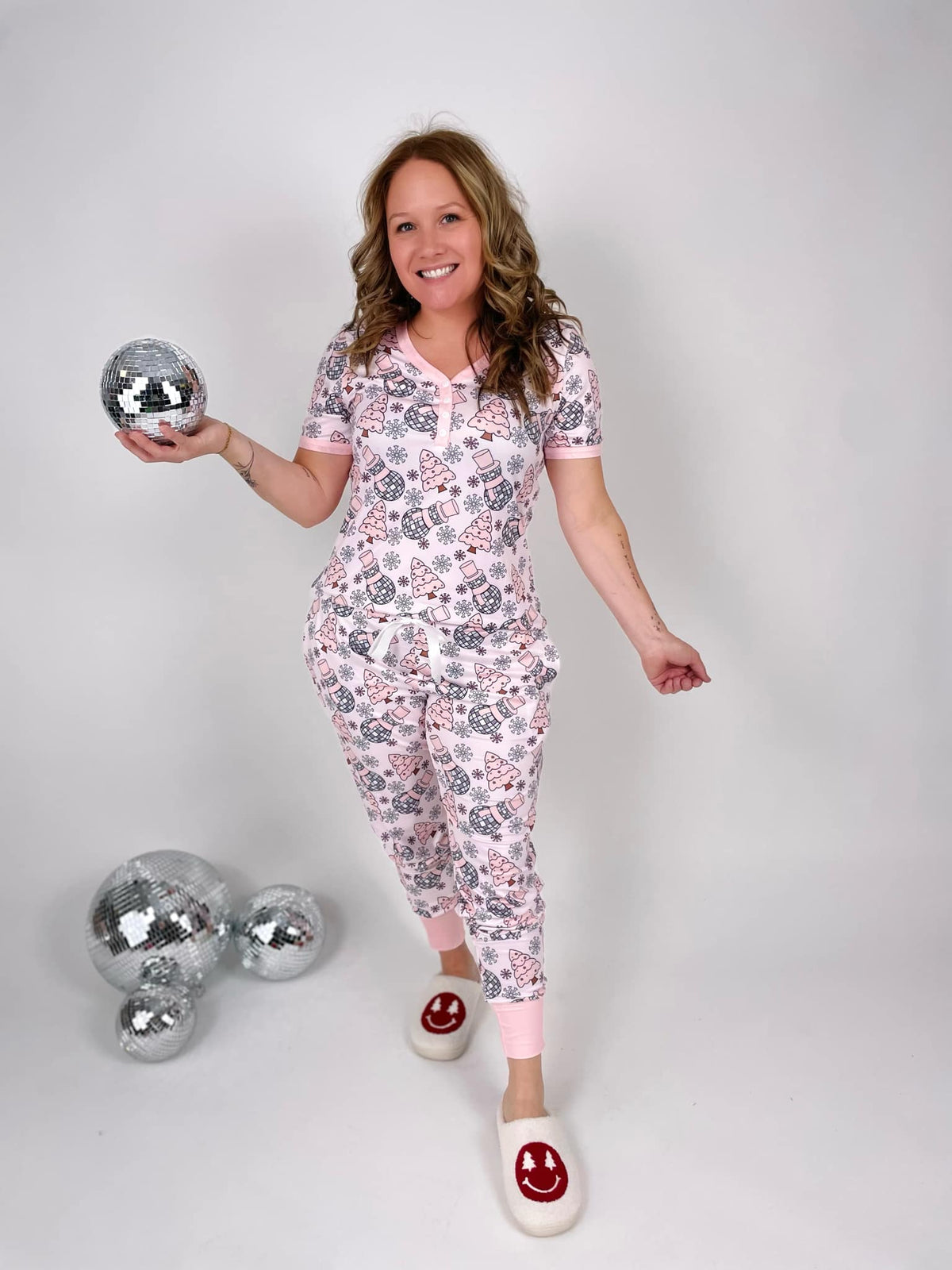 Pajama Set - Short Sleeve - Disco Snowman {S-3X} - KaraMarie