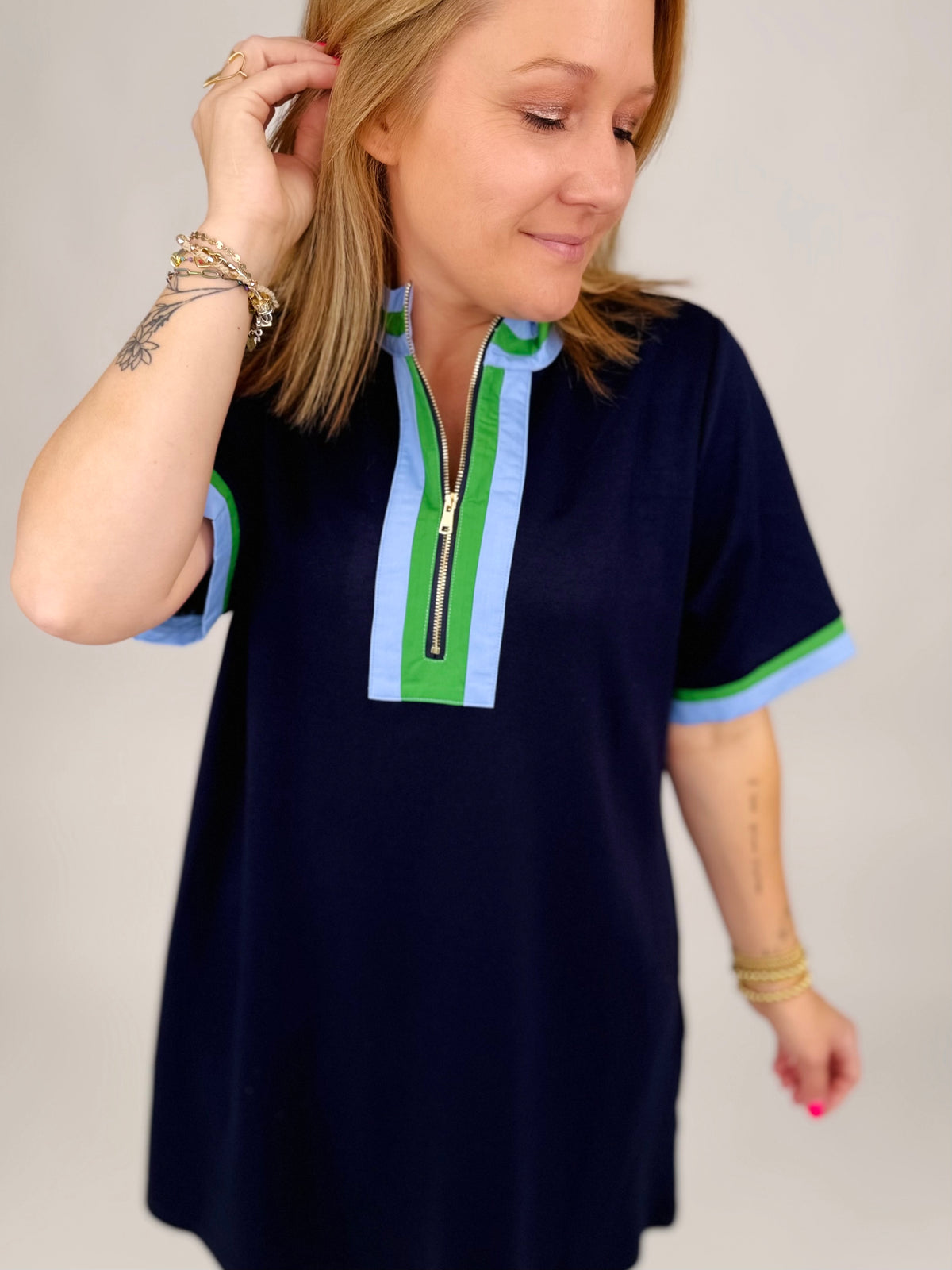 On-The-Go Zip Dress - Navy {S-2X} - KaraMarie