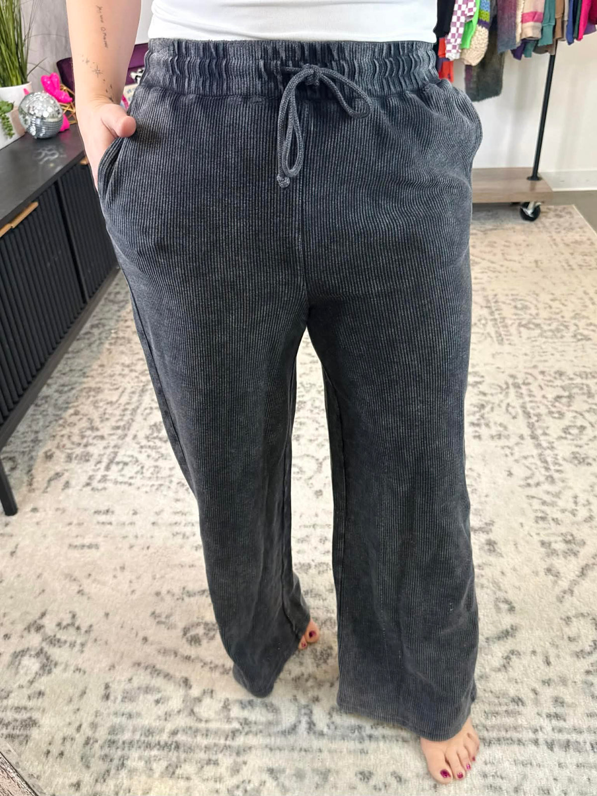 Corded Wide Leg Pant in Washed Black {S-2X} - KaraMarie
