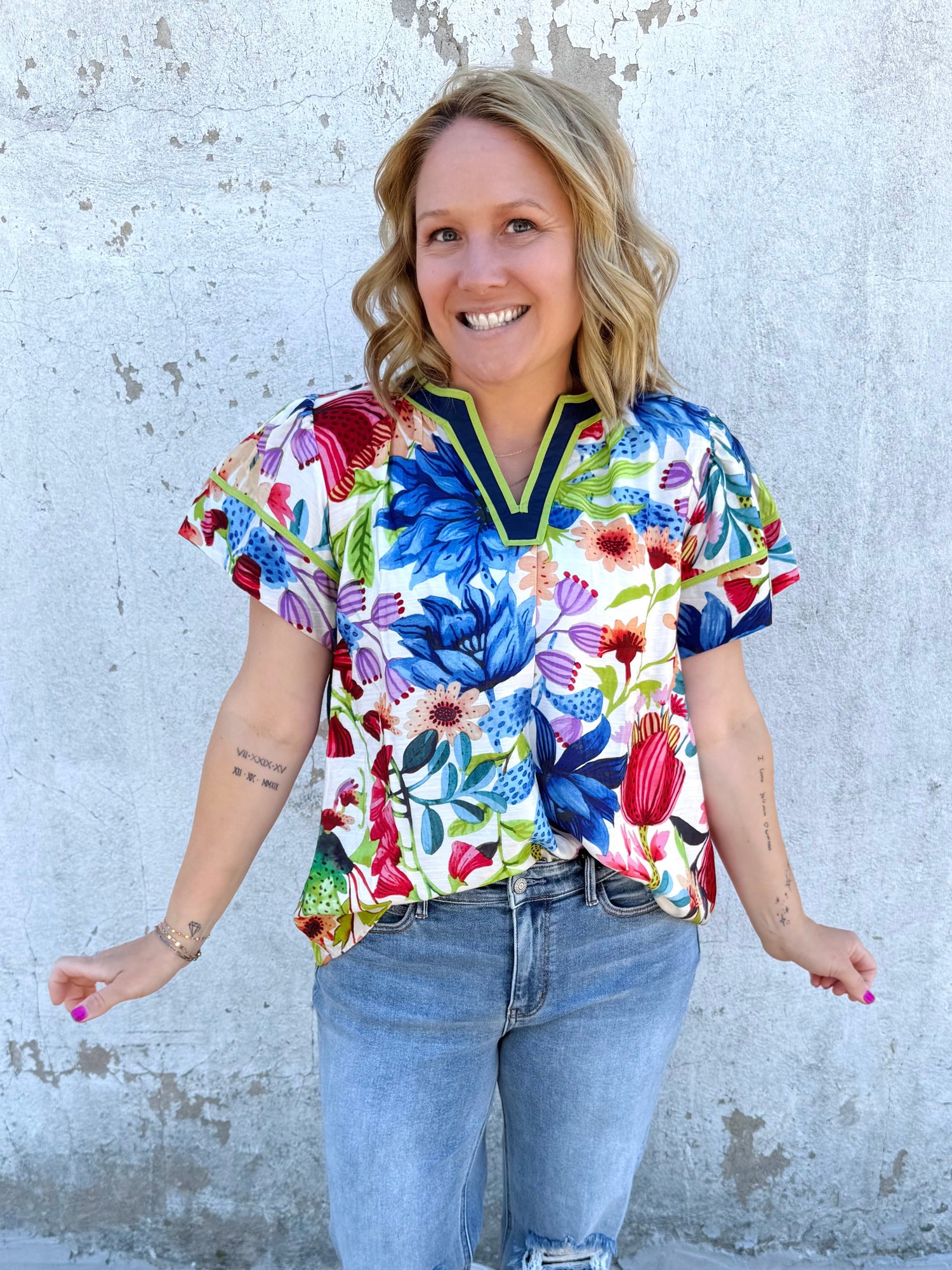 Mixed Bloom Blouse {S-2X}