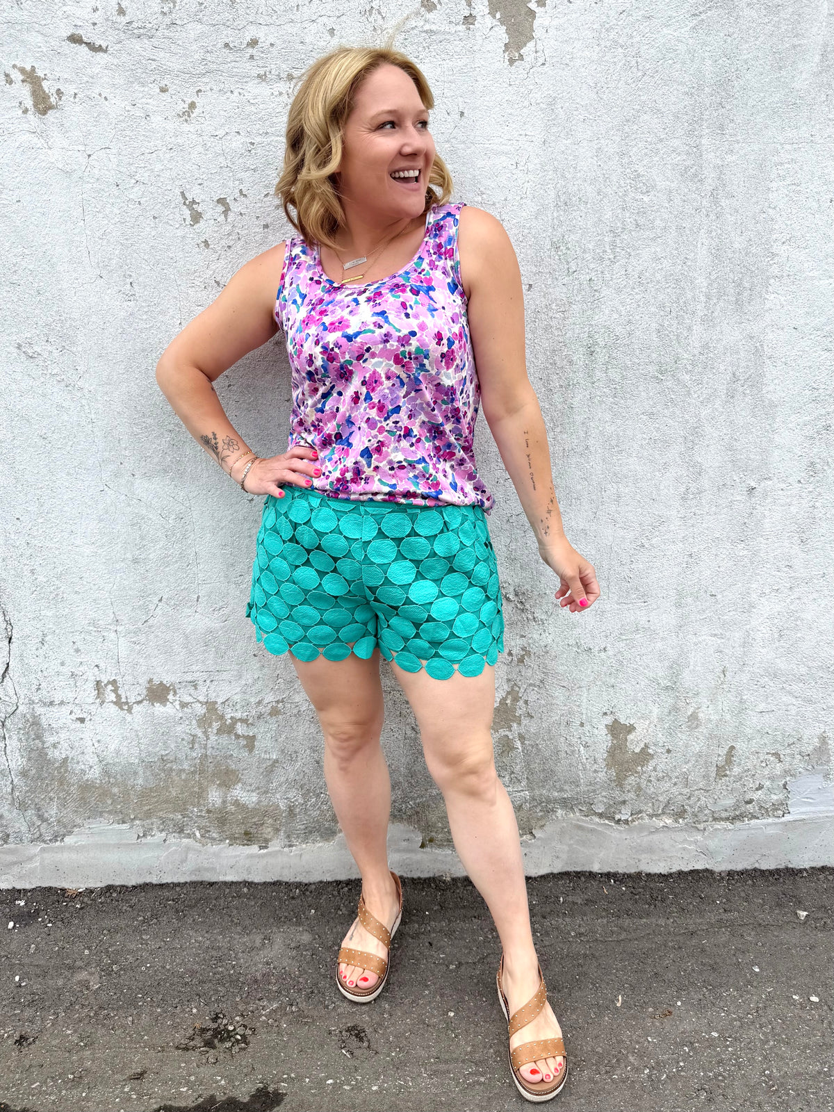MM Luxe Crew Tank - Purple Floral Abstract {S-1X} - KaraMarie