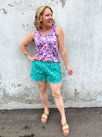 MM Luxe Crew Tank - Purple Floral Abstract {S-1X} - KaraMarie