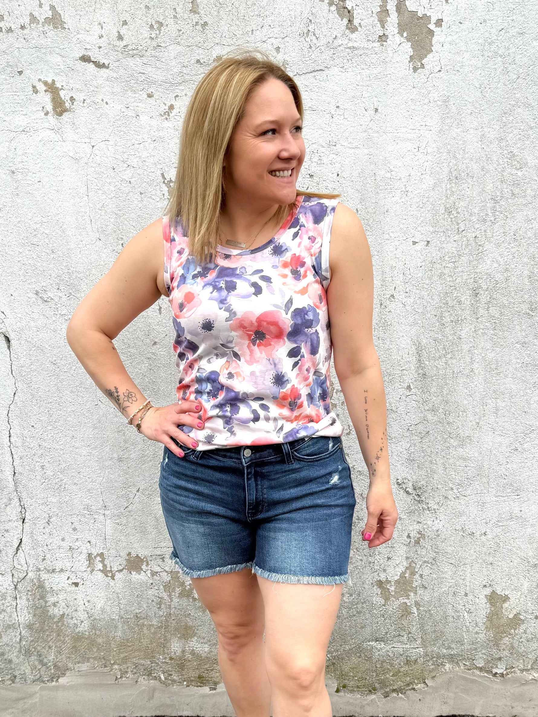 MM Ava Tank - Sunset Watercolor Floral {S-3X} - KaraMarie