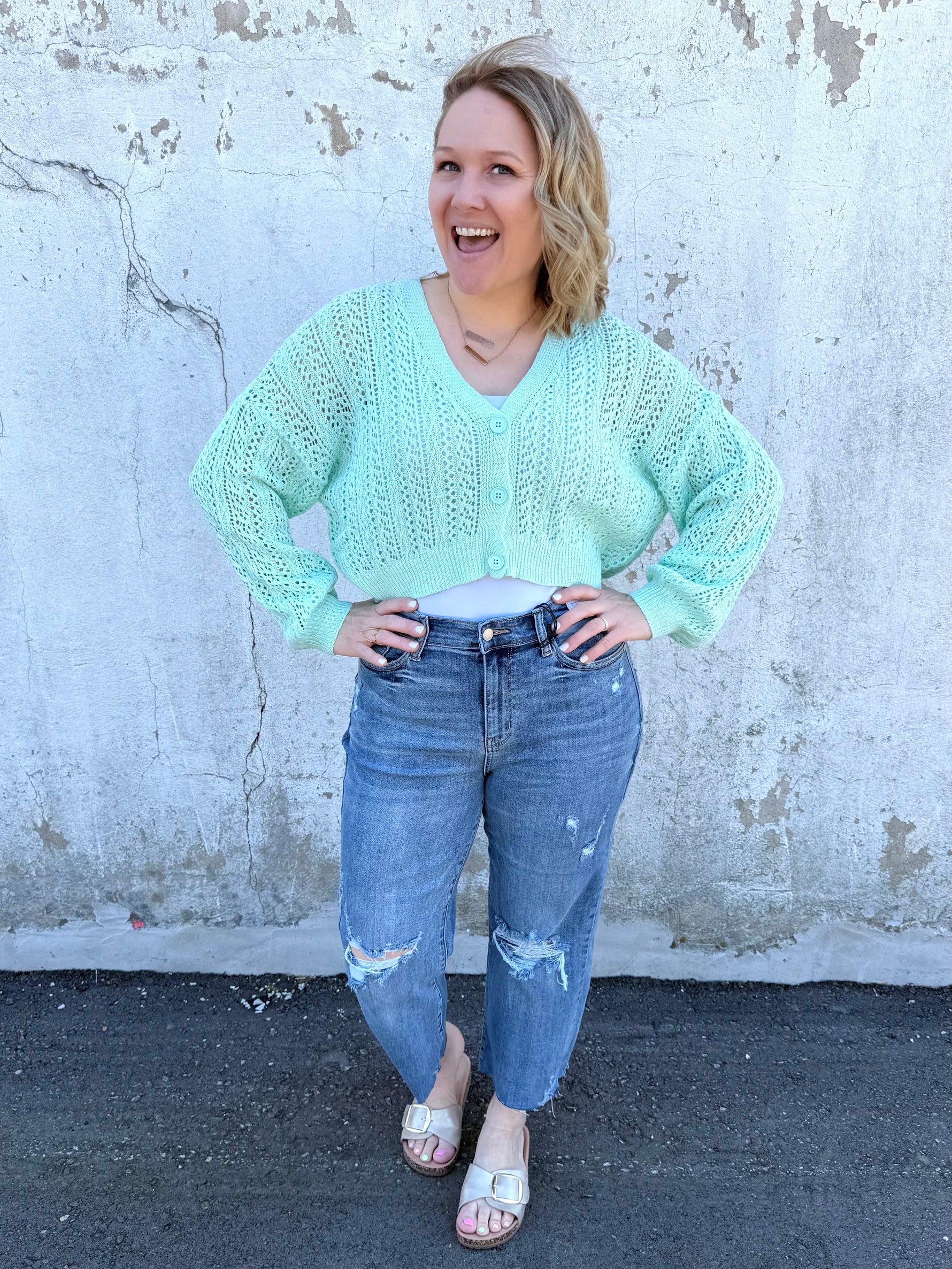 MM Callie Cropped Cardigan - Mint {XS-XL} - KaraMarie