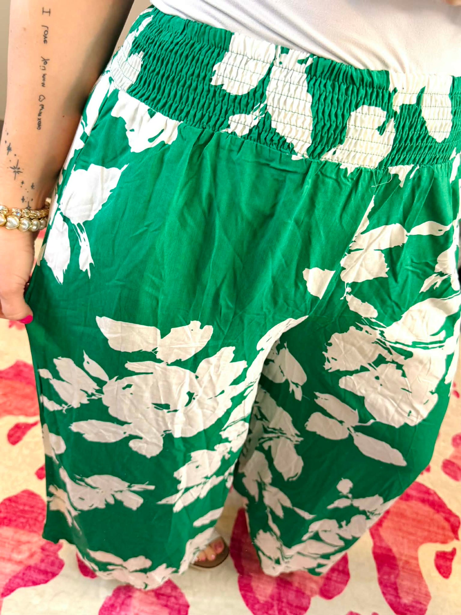 Amanda Wide-Leg Pants - Green Floral {S-3X}