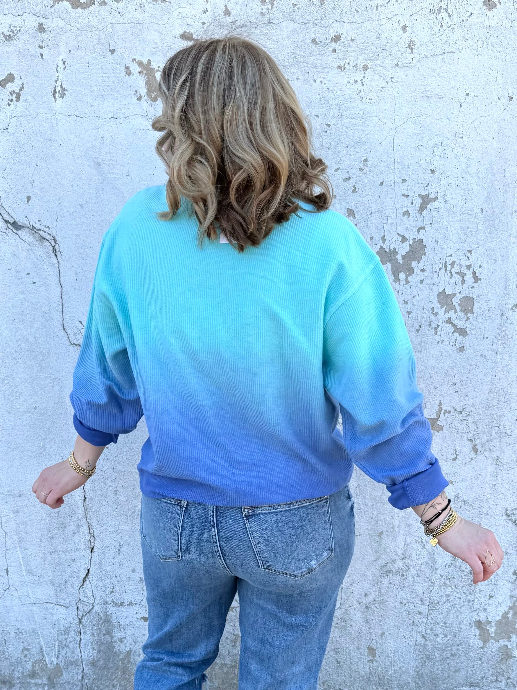 Moon Ryder Ombre Cozy Cord Sweatshirt - Teal/Blue {XS-2X} - KaraMarie
