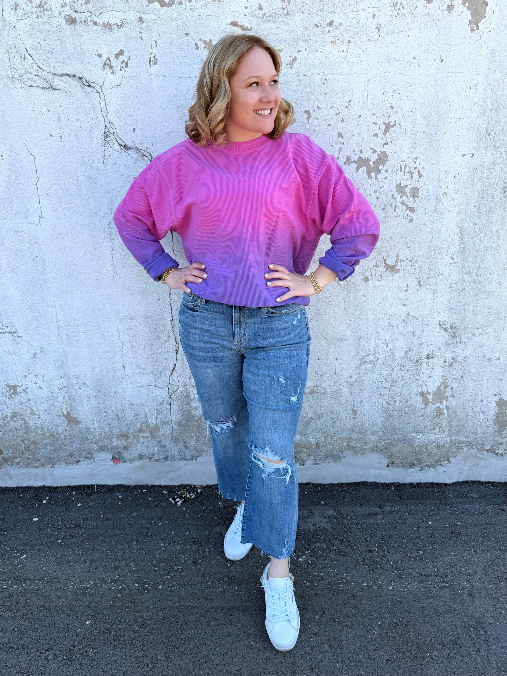 Moon Ryder Ombre Cozy Cord Sweatshirt - Pink/Purple {XS-2X} - KaraMarie