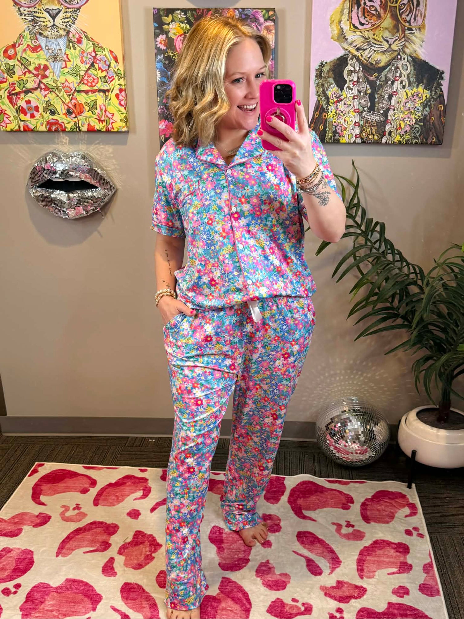 Pajama Set - Button Down - Blue Floral {XS-3X} - KaraMarie