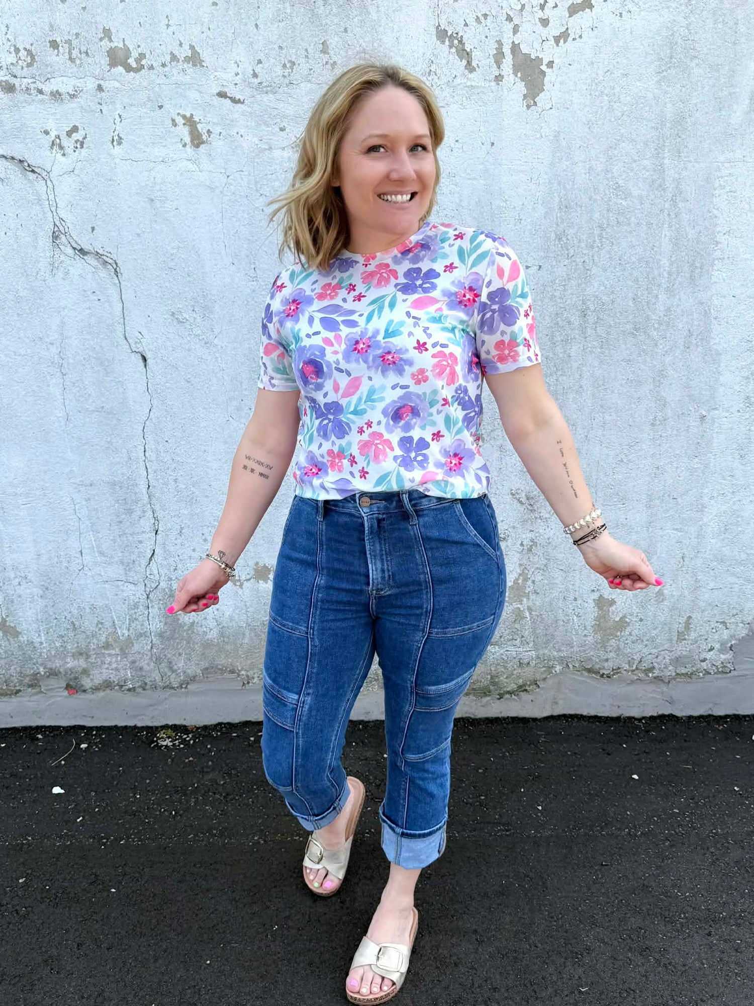 Short Sleeve Mesh Top in Purple Floral {S-3X}
