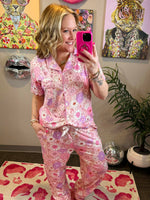 Pajama Set - Button Down - Pink Boho Floral {XS-3X} - KaraMarie
