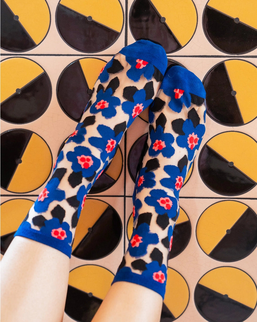 Sock Candy - Bold Blue Floral Sheer Sock