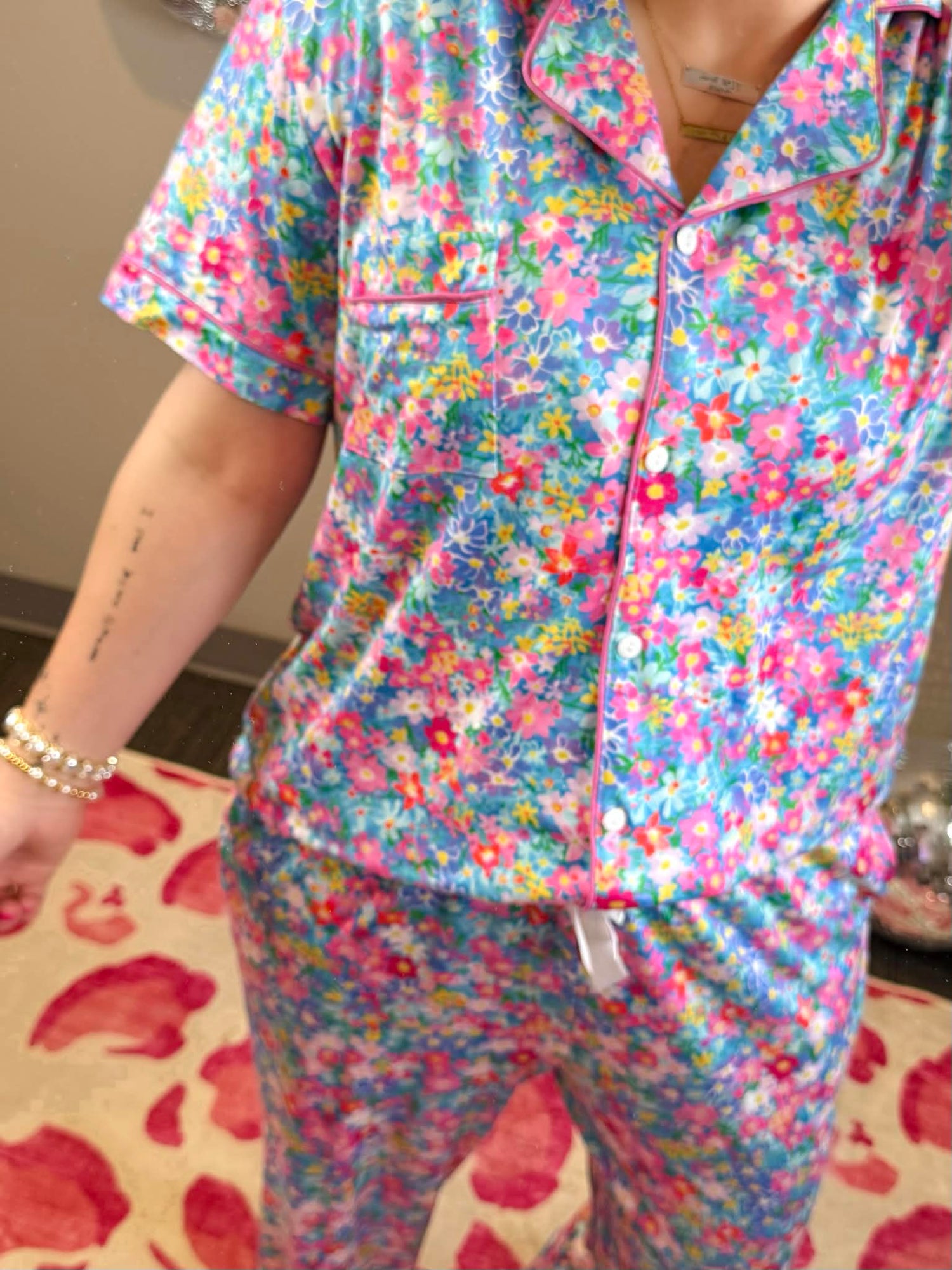 Pajama Set - Button Down - Blue Floral {XS-3X} - KaraMarie