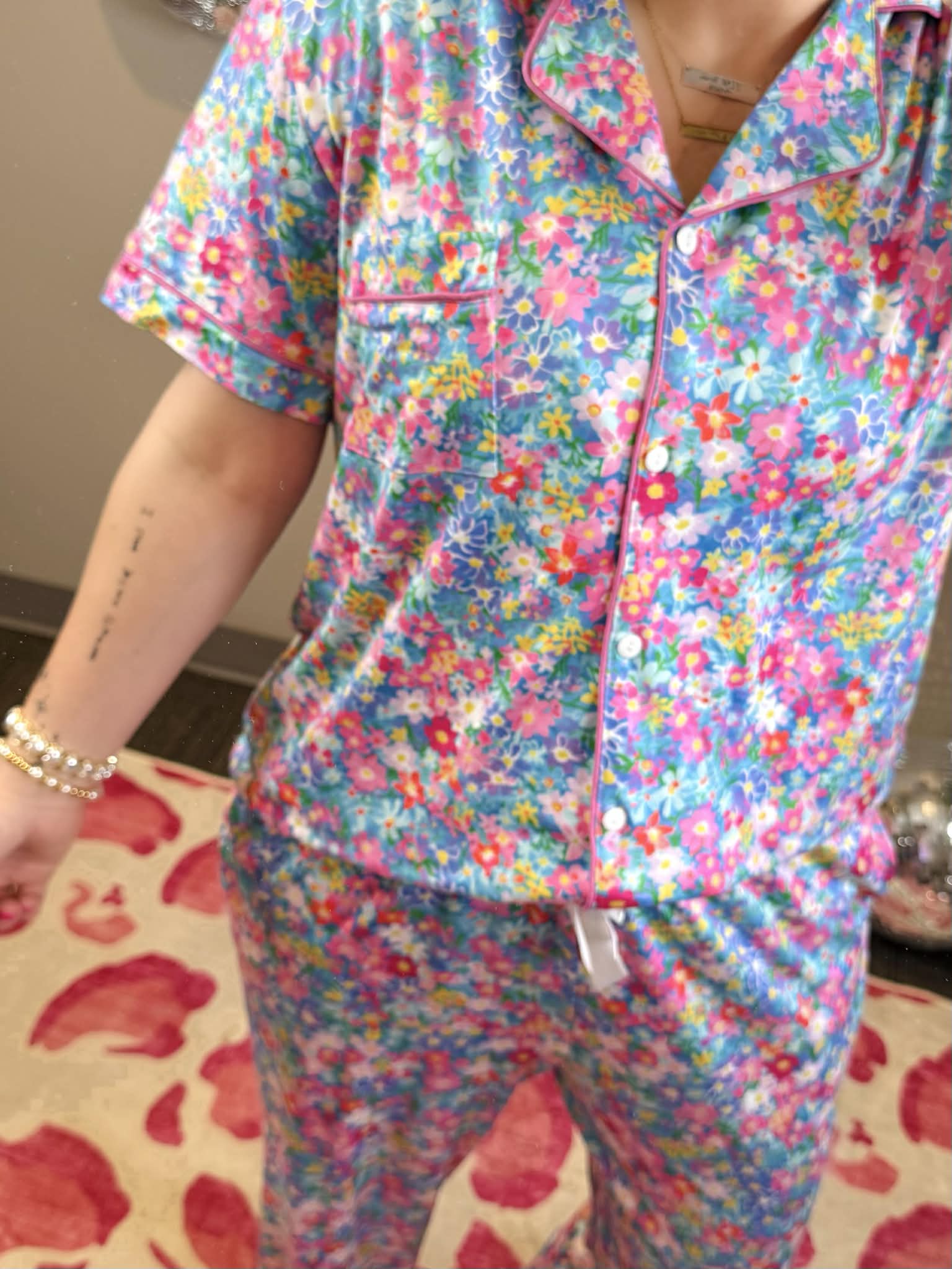 Pajama Set - Button Down - Blue Floral {XS-3X} - KaraMarie