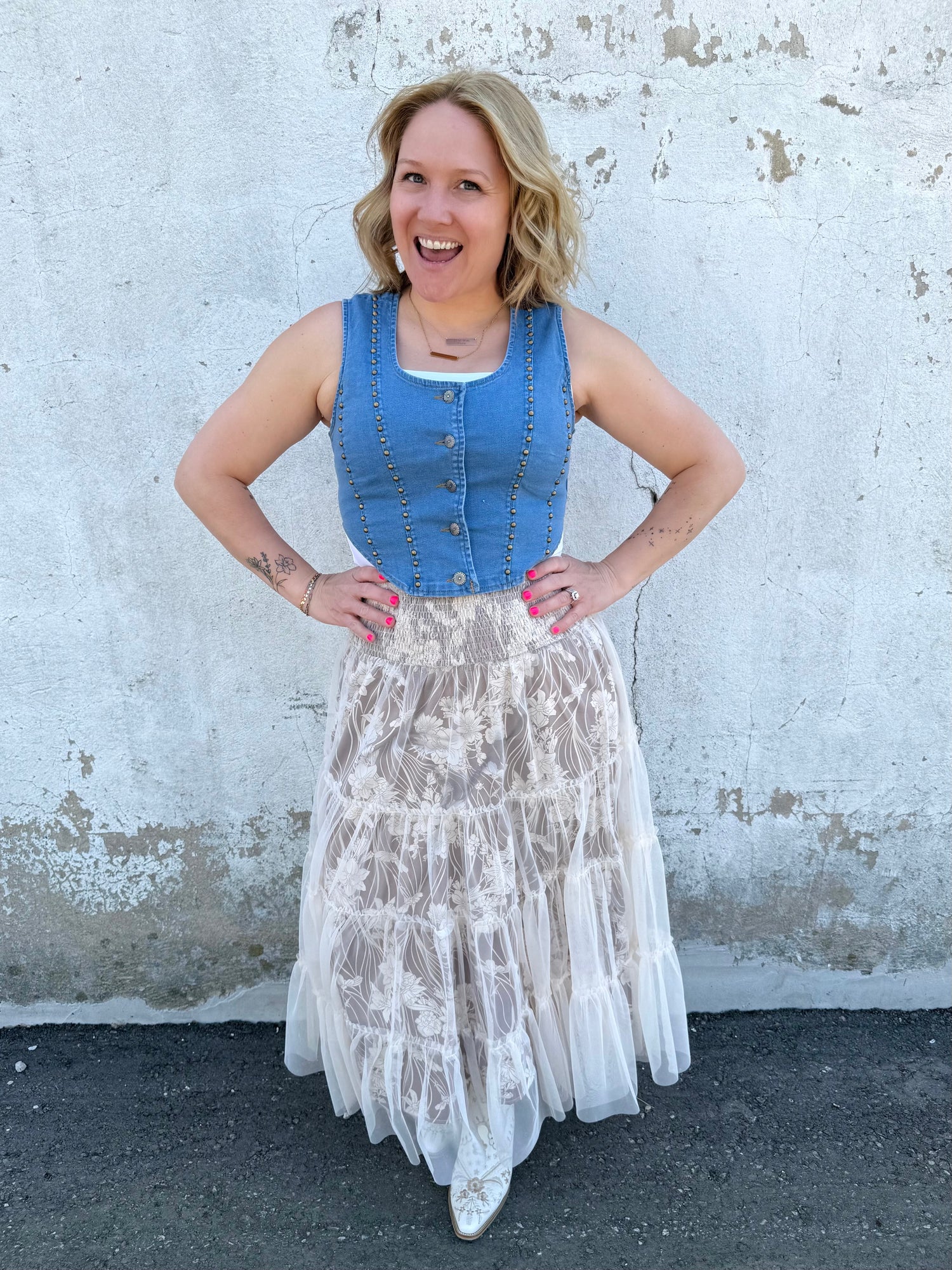 Studded Star Denim Vest Top {S-XL}